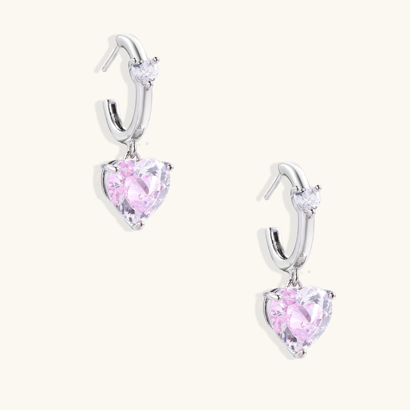 Aros colgantes con forma de corazón rosa 