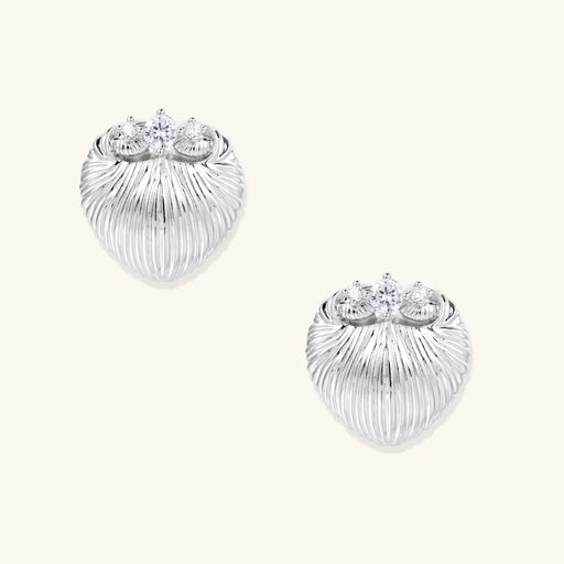 Stylish Shell Goddess Earrings showcased in white gold plated eco-brass with zirconia stones, designed by Astral Signature™. A perfect gift for her, these Shell Goddess Earrings are crafted with sterling silver (S925) for added elegance.