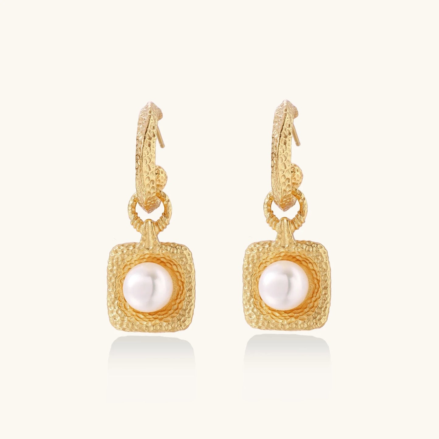 Golden Pearl Drop Hoops