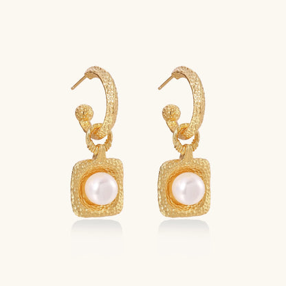 Golden Pearl Drop Hoops