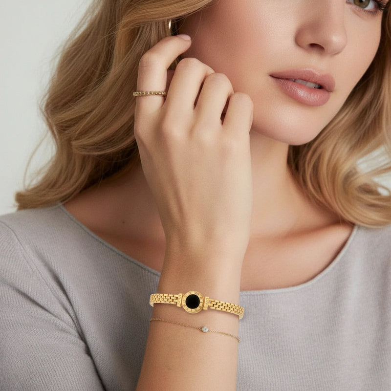 Pulsera Eclipse Mesh – Acero inoxidable bañado en oro de 18 quilates – Nácar | Astral Signature™