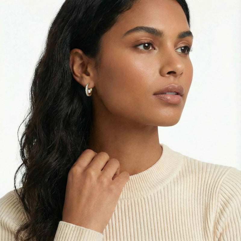 Aros de Perla de Cristal – Acero inoxidable chapado en oro de 18 quilates – Perla de agua dulce – Circonita cúbica | Astral Signature™