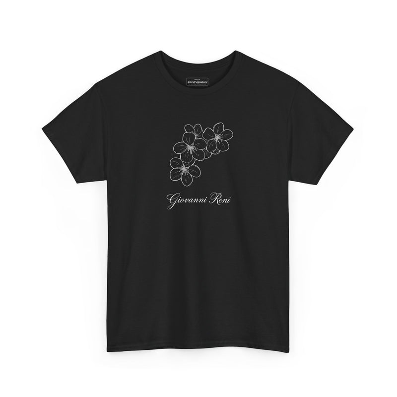 Giovanni Reni Floral Script Tee — Minimal Flower Graphic | Astral Signature™