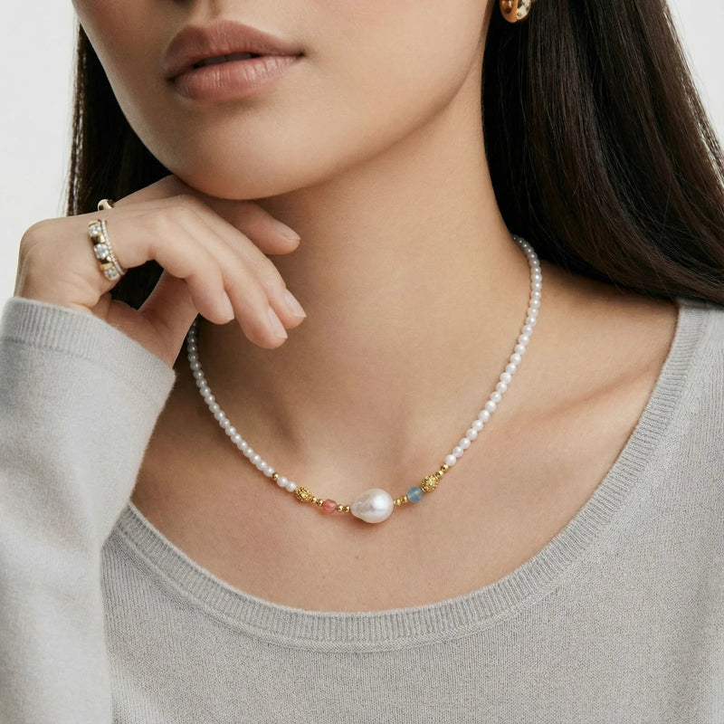 Collar de cuentas Pearl Garden - Perla de agua dulce y esmeralda - Oro vermeil de 18 quilates | Astral Signature™