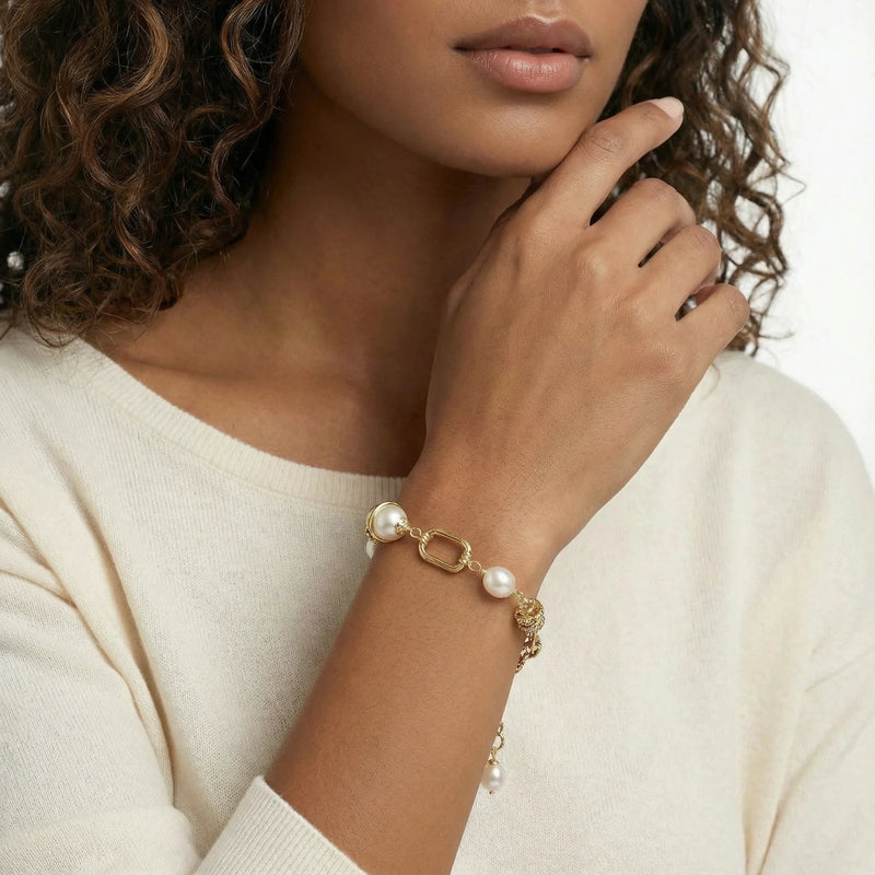 Pulsera de cadena de perlas doradas