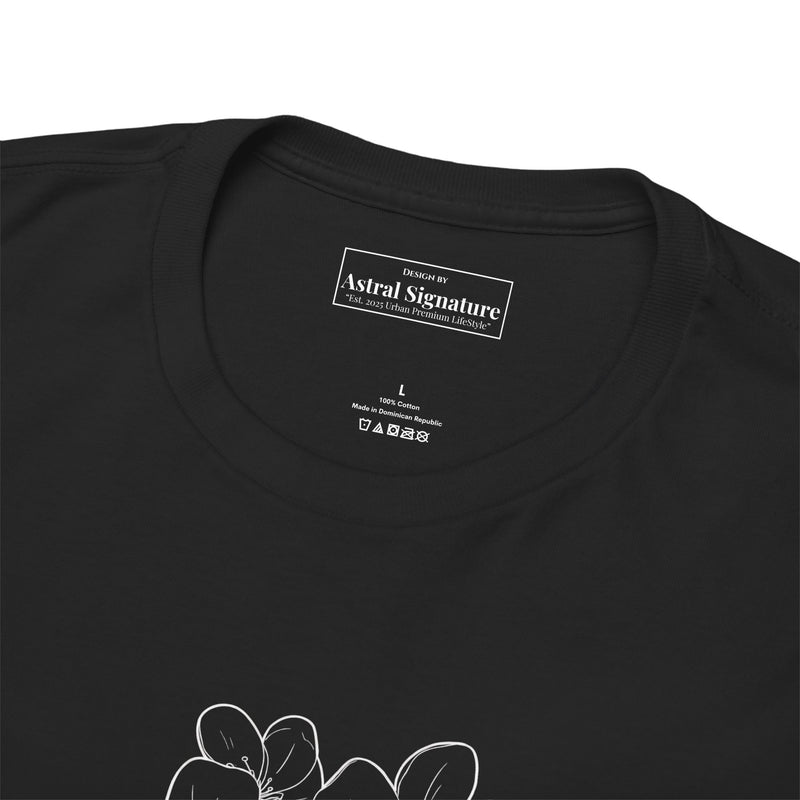 Giovanni Reni Floral Script Tee — Minimal Flower Graphic | Astral Signature™
