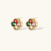 Stud earrings from the Lucky Clover Jewelry Set Astral Signature™ Edit, designed with a colorful floral pattern adorned with multicolor zirconia stones.
