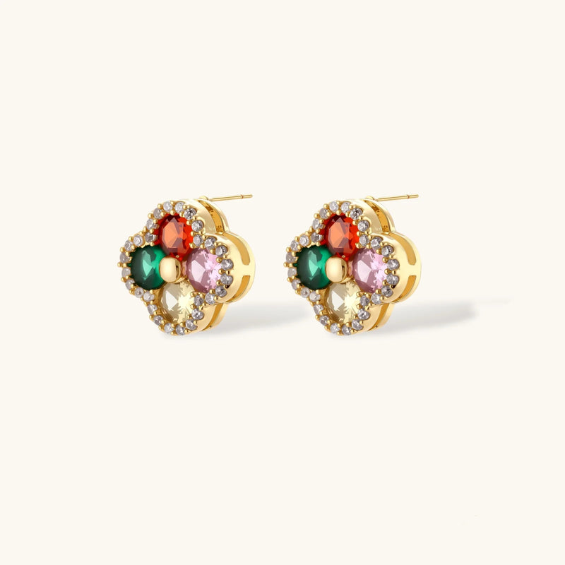 Stud earrings from the Lucky Clover Jewelry Set Astral Signature™ Edit, designed with a colorful floral pattern adorned with multicolor zirconia stones.