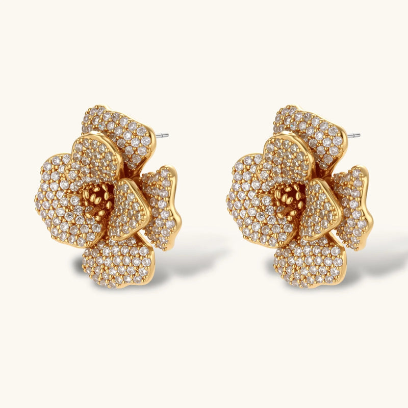 Blooming Elegance — Blue and Pearl Jewelry Set in 14K Gold by Astral Signature™, showcasing the stunning floral earrings with intricate designs.