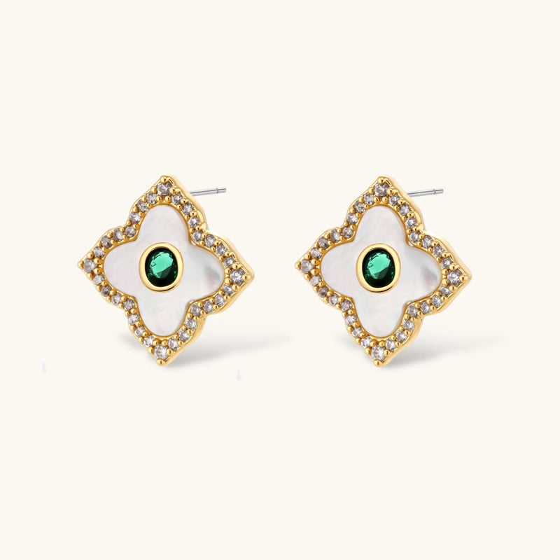 Elegant pair of earrings from the Emerald Radiance — 14K Gold Plated Emerald Zirconia Jewelry Set by Astral Signature, showcasing a sophisticated design perfect for an Emerald Jewelry Set. This unique 14K Gold Plated Jewelry Set offers a stylish touch to any Jewelry Sets, designed for those who appreciate Signature Jewelry.