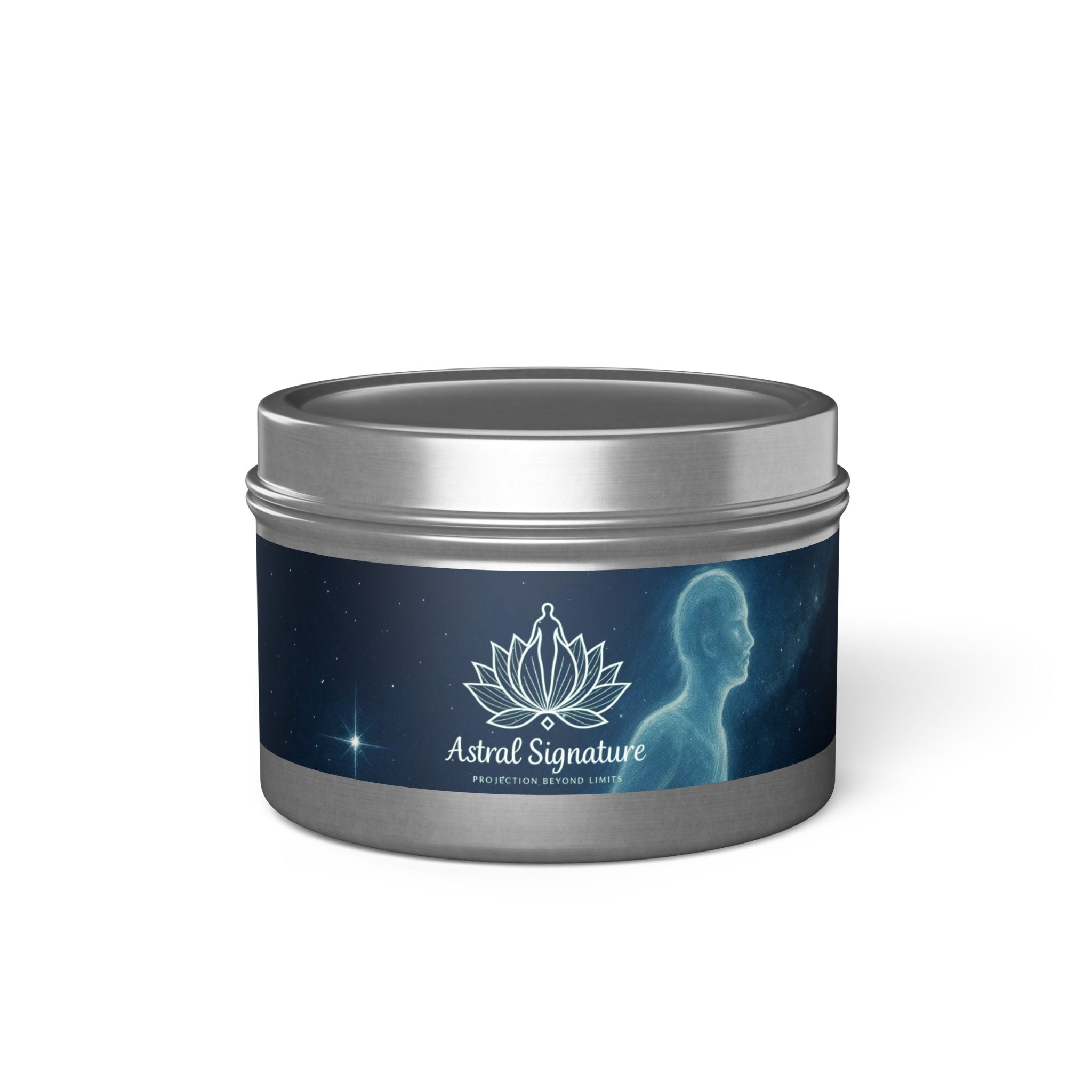 An assortment of Astral Signature Tin Candles showcasing various colors and scents for home fragrance.