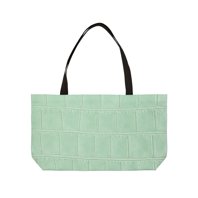 Light Green Weekender Tote Bag - Structured Croc-Embossed by Astral Signature, featuring a refined crocodile-embossed print. This spacious beach tote is perfect for carrying all essentials, making it a stylish choice for vacations, shopping, or daily use as an everyday tote. Ideal for those seeking a functional and fashionable accessory.