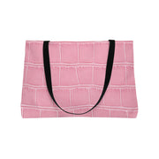 Back view of the Weekender Tote Bag - Structured Croc-Embossed in Light Pink by Astral Signature, featuring a spacious design suitable for shopping, vacations, and everyday use as a large tote or black tote.