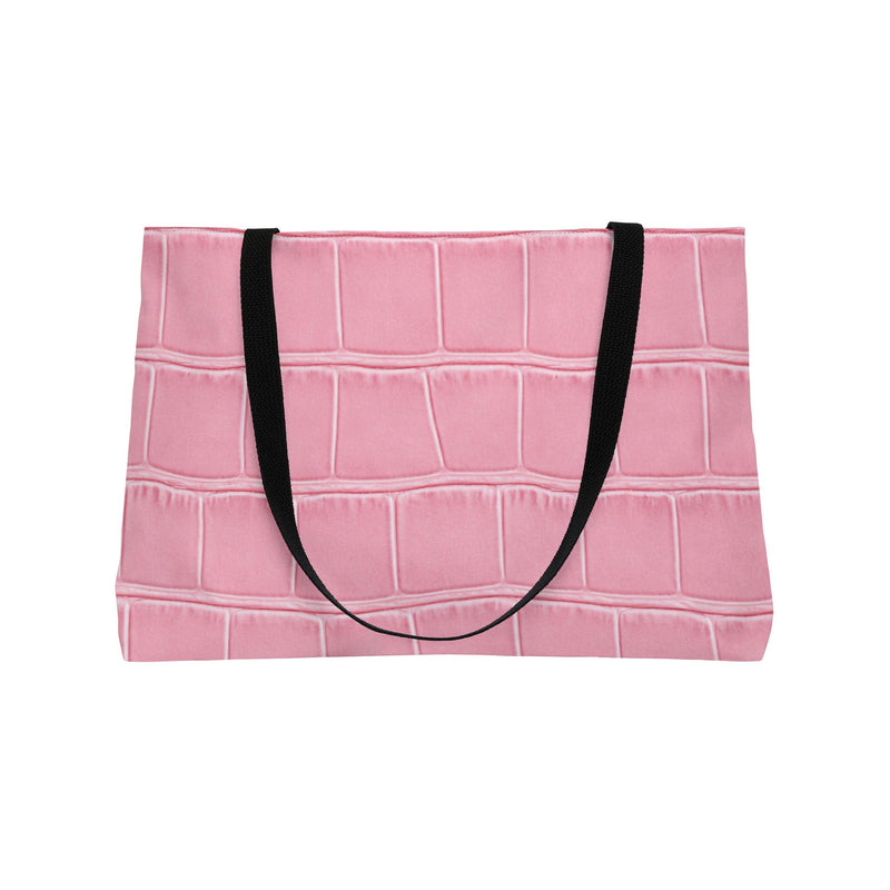 Back view of the Weekender Tote Bag - Structured Croc-Embossed in Light Pink by Astral Signature, featuring a spacious design suitable for shopping, vacations, and everyday use as a large tote or black tote.