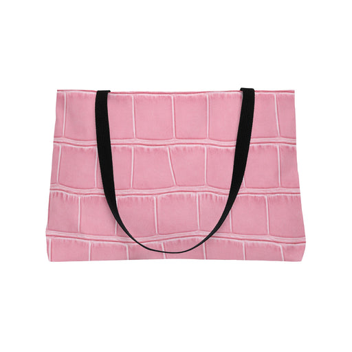 Back view of the Weekender Tote Bag - Structured Croc-Embossed in Light Pink by Astral Signature, featuring a spacious design suitable for shopping, vacations, and everyday use as a large tote or black tote.