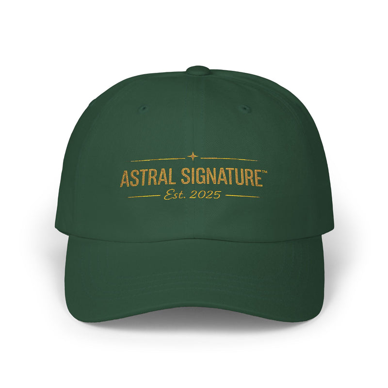 Classic Dad Cap by Astral Signature™ in green, showcasing a stylish baseball cap that is both trendy and functional. This cap is an ideal gift for dad, perfect for weekend outings and casual wear.