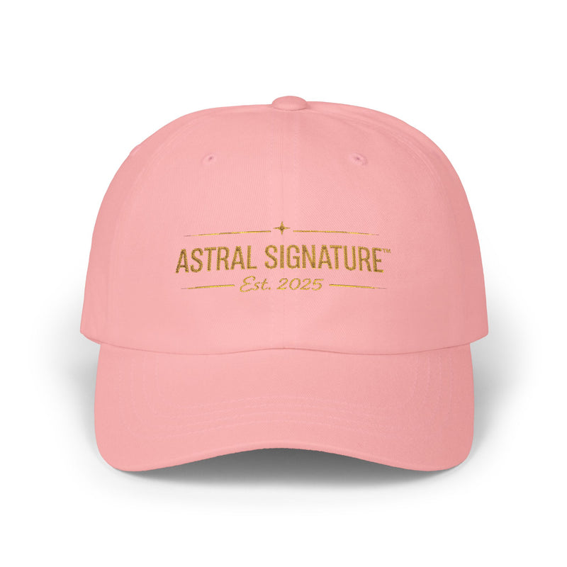 Pink Classic Dad Cap by Astral Signature™ showcasing a breezy summer style. Ideal as a casual hat, this trendy dad hat makes a thoughtful Father's Day gift.