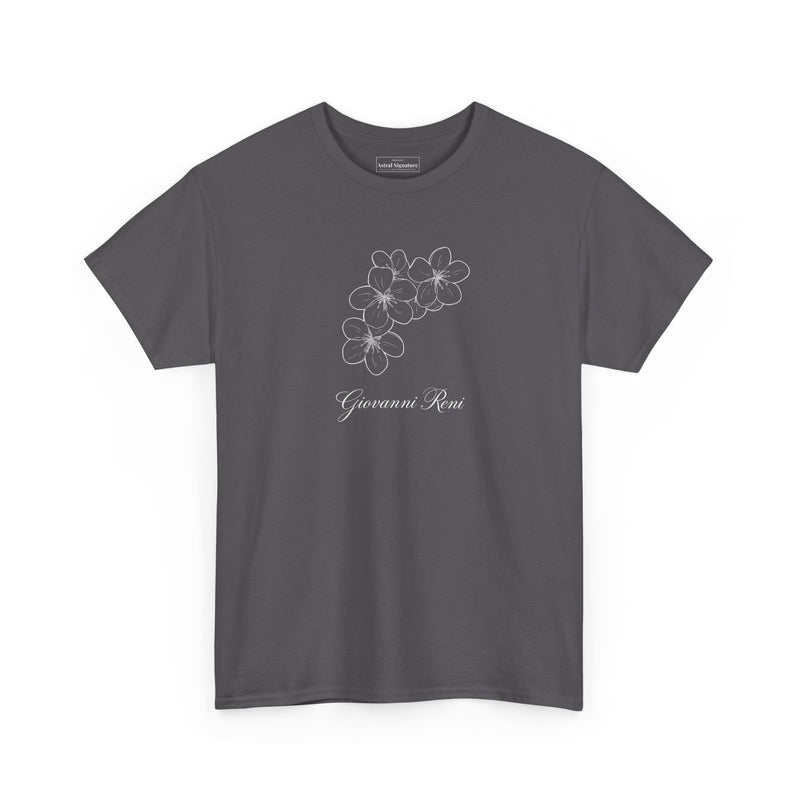 Giovanni Reni Floral Script Tee — Minimal Flower Graphic | Astral Signature™