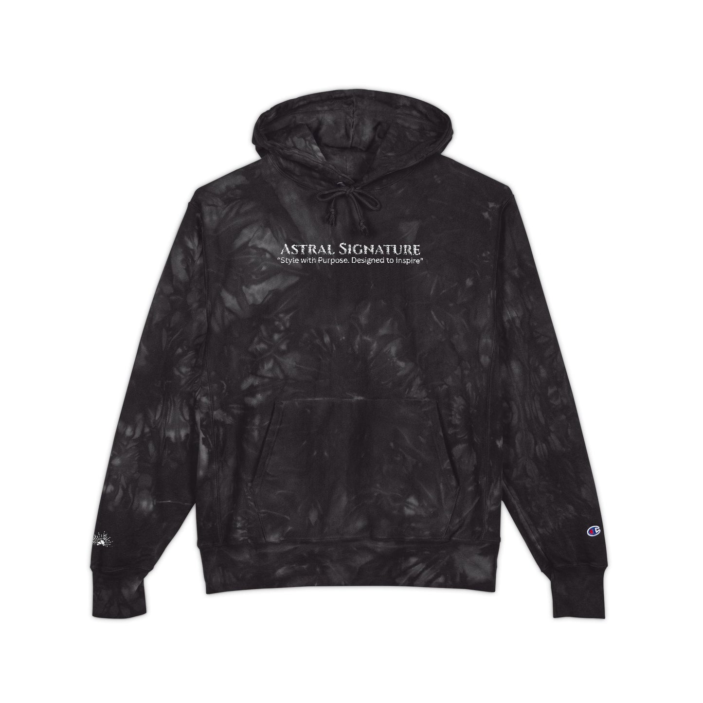 Champion Astral Signature Black Tie-Dye co-branded Hoodie — Embroidered Logo Pullover