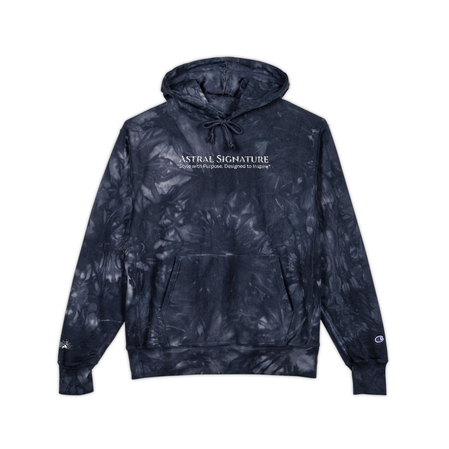 Champion Astral Signature Black Tie-Dye co-branded Hoodie — Embroidered Logo Pullover