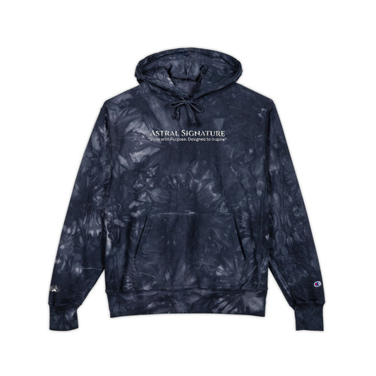 Champion Astral Signature Black Tie-Dye co-branded Hoodie — Embroidered Logo Pullover