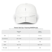 Detailed size guide for the Classic Dad Cap by Astral Signature™, highlighting measurements for this unisex accessory. This classic cap is designed for comfort, making it a versatile choice for outdoor activities and everyday wear.