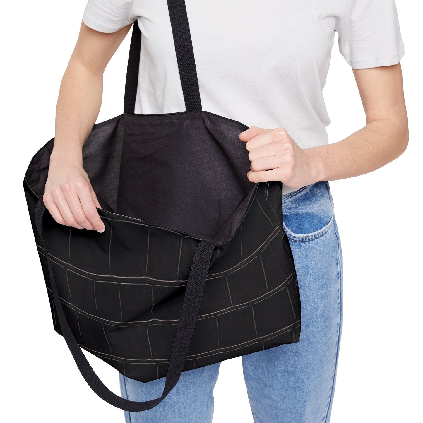 Weekender Tote Bag - Structured Croc-Embossed in Black  | Astral Signature™