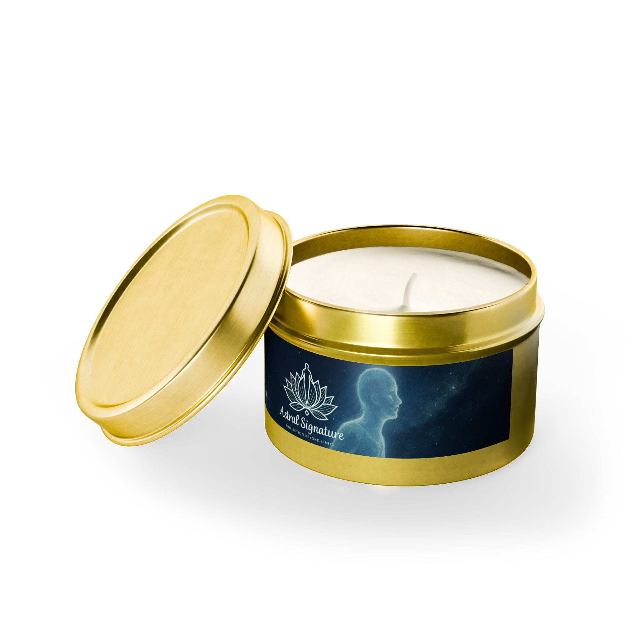Astral Signature Tin Candles in a spiritual altar, promoting mindfulness and meditation.