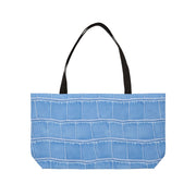 Front view of the Weekender Tote Bag - Structured Croc-Embossed in Light blue, showcasing its elegant crocodile print design, perfect as a stylish beach tote, carry-all bag, or vacation tote. Ideal for everyday use, this spacious tote bag complements your fashion accessories seamlessly.