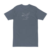 Front view of the Giovanni Reni™ Dove Signature Tee in slate gray, displaying a minimalist dove motif. This Minimalist Men’s T-Shirt makes a great gift for him, ideal for stylish men’s casual wear.