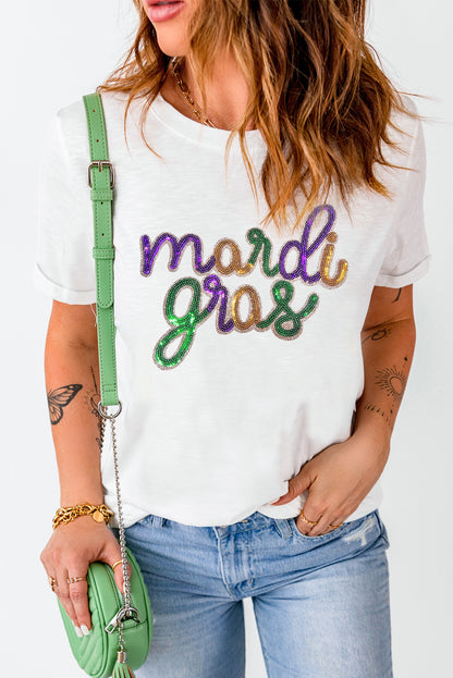 Sequined Mardi Gras Celebration Graphic Tee | Astral Signature™ Edit