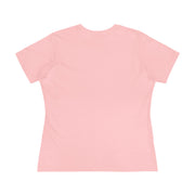 The back view of the cotton Women’s Cotton Tee — Minimal Radiant A.S Golden Crown Lines Graphic by Astral Signature in pink, suitable as a stylish women tee for everyday wear.