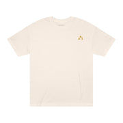 Unisex Classic Logo Tee by Astral Signature in light cream, with a delicate embroidered sunrise emblem on the left chest, combining style and comfort.