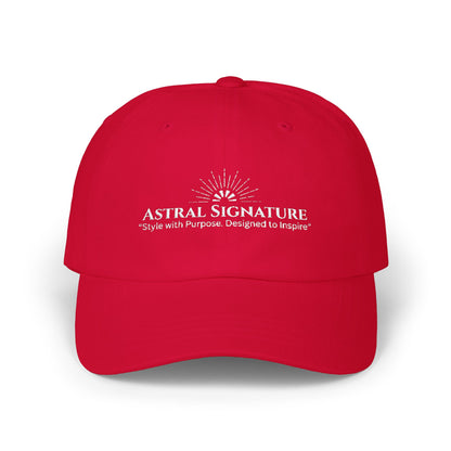 Vibrant red Classic Dad Cap from the Astral Signature Collection, showcasing a fun and stylish design. This casual headwear is perfect for him, embodying the essence of urban style and vintage baseball caps. A great choice for a Father's Day gift or an everyday cap.