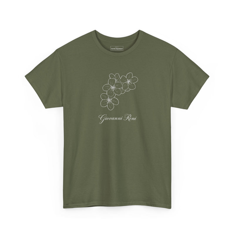Giovanni Reni Floral Script Tee — Minimal Flower Graphic | Astral Signature™