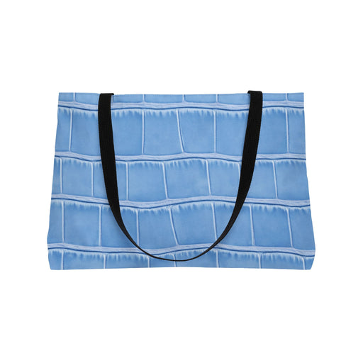Back view of the Weekender Tote Bag - Structured Croc-Embossed in Light blue, emphasizing its sleek crocodile texture, making it a versatile choice for a shopping tote or travel bag. This large tote is perfect for weekend getaways or as a work tote.
