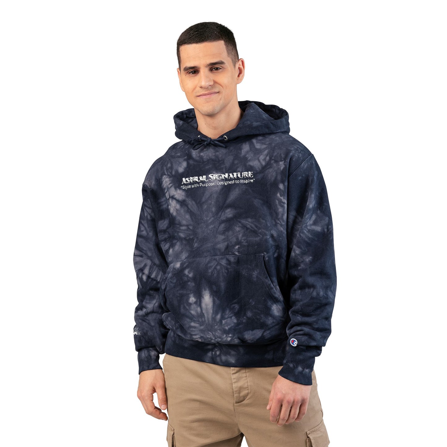 Champion Astral Signature Black Tie-Dye co-branded Hoodie — Embroidered Logo Pullover