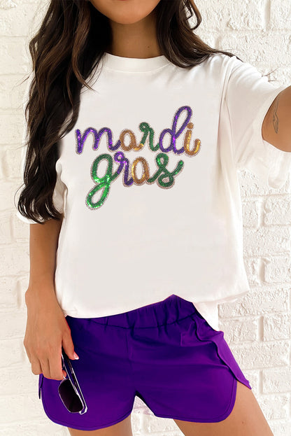 Sequined Mardi Gras Celebration Graphic Tee | Astral Signature™ Edit