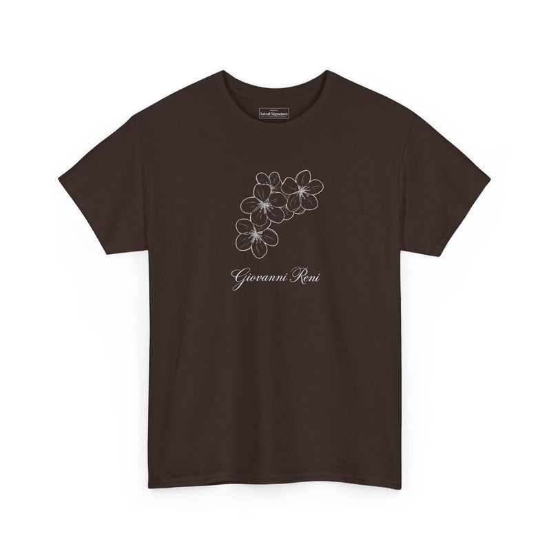 Giovanni Reni Floral Script Tee — Minimal Flower Graphic | Astral Signature™