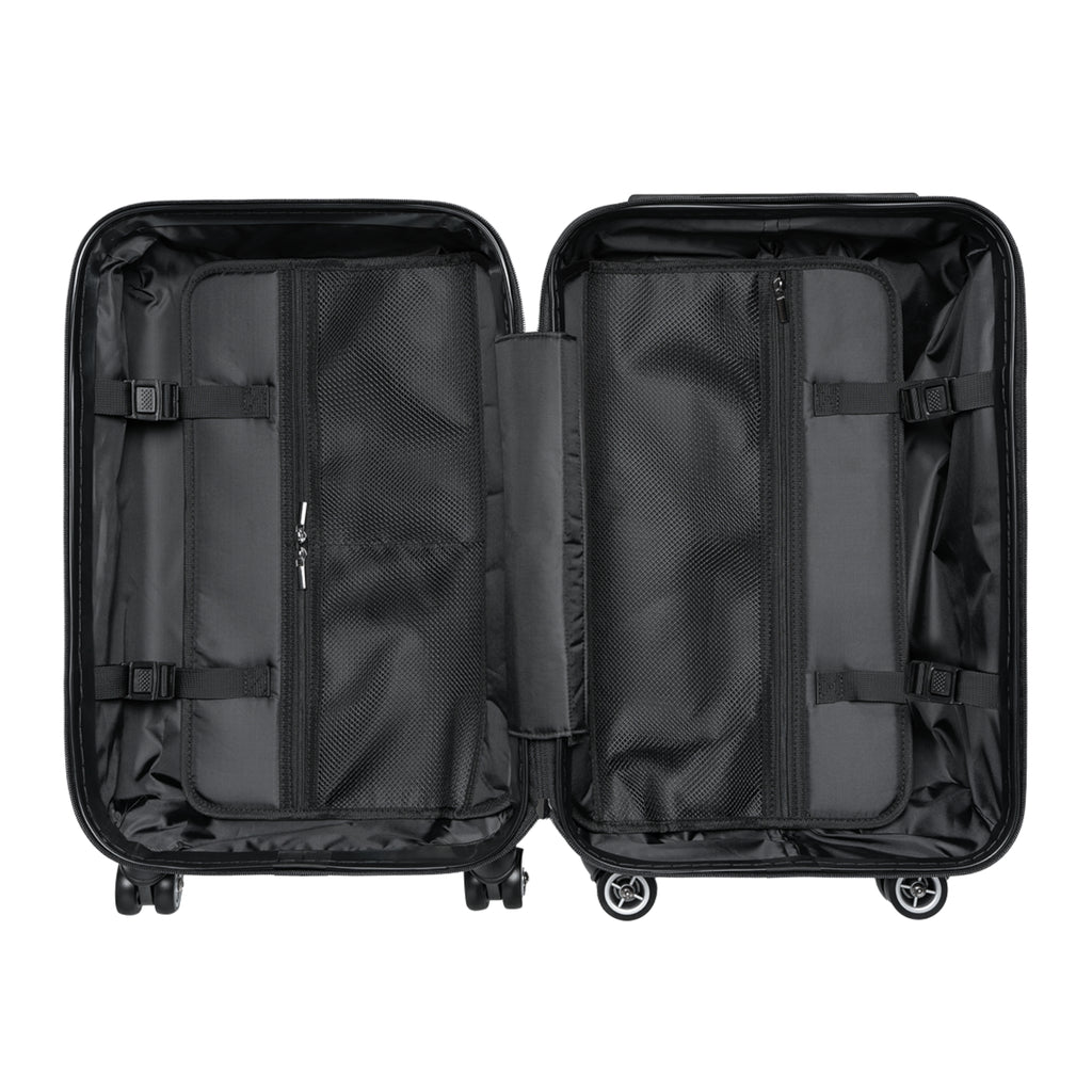 Full view of Astral Signature Purple Mandala Carry-On Luggage, a lightweight and durable spiritual suitcase for mindful journeys.