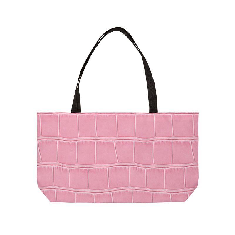 Front view of the Weekender Tote Bag - Structured Croc-Embossed in Light Pink by Astral Signature, showcasing its textured croc-embossed design, ideal for fashion accessories, travel bag, and beach tote, perfect for carrying essentials as a weekender tote.
