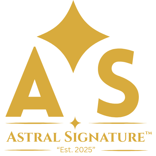 Astral Signature logo representing the Pink Prism Cross Set, highlighting the brand's commitment to modern jewelry design.