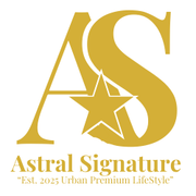 Astral Signature brand logo, emphasizing the luxury and design philosophy behind the 14K gold plated floral jewelry set.