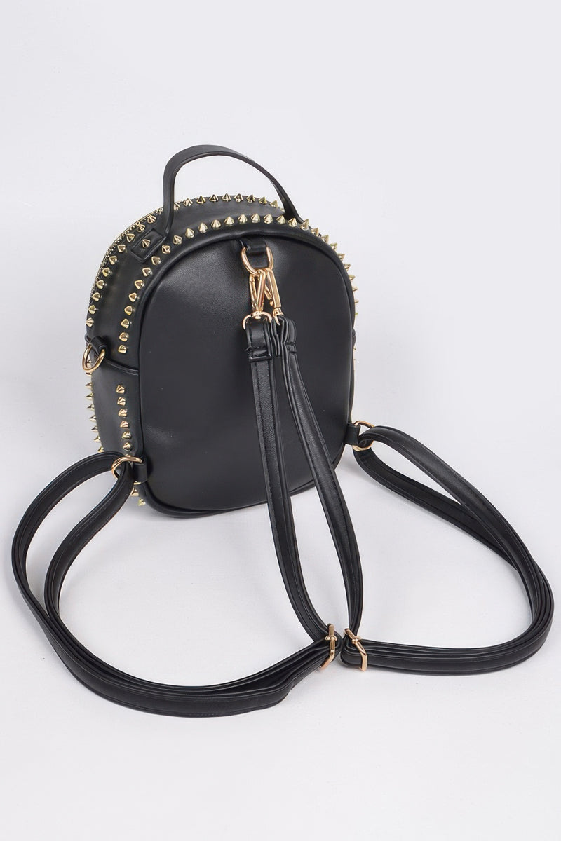 Back view of the Studded Backpack with Chain Zipper by HD ACCESSORIES emphasizing its durable construction and adjustable straps. This black and gold handbag is an exciting addition to your collection of new arrivals.