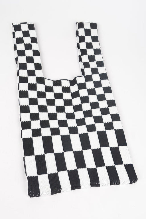 Image of a black and white checker pattern Japanese Knot Bag — Chic Checker Woven by HD ACCESSORIES. This stylish bag showcases the unique Japanese Knot Bag Style with a chic checker design, ideal for everyday use. Perfect for adding a modern touch to your outfits. ACCESSORIES, Bag, Black, CCPRODUCTS, Chic Checker Poly Woven, HANDBAGS, NEW ARRIVALS.