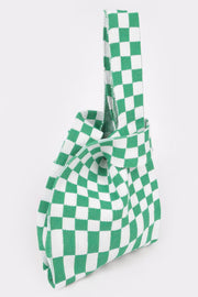 Interior view of a green and white Japanese Knot Bag — Chic Checker Woven by HD ACCESSORIES. This bag features the trendy Japanese Knot Bag Style, designed for both functionality and fashion, making it a great everyday accessory. ACCESSORIES, Bag, Green, CCPRODUCTS, Chic Checker Poly Woven, HANDBAGS, NEW ARRIVALS.