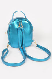 Back view of a blue metallic backpack from HD ACCESSORIES with adjustable straps for comfort. This Backpack is perfect for stylish on-the-go living, complementing your collection of trendy accessories. Check out our NEW ARRIVALS!