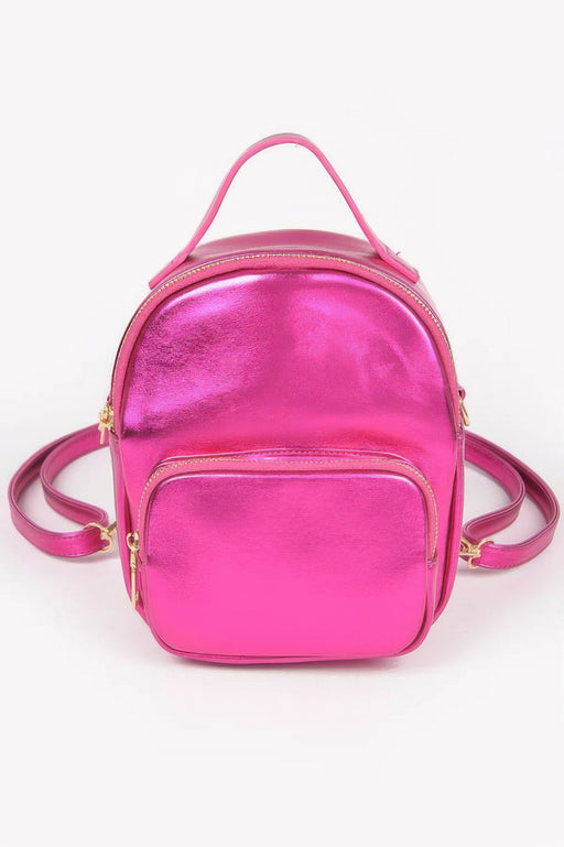Fuschia metallic backpack from HD ACCESSORIES featuring sleek design and compact structure, perfect for everyday use. This stylish Backpack adds vibrant color to your outfit. Shop now for NEW ARRIVALS in trendy ACCESSORIES.