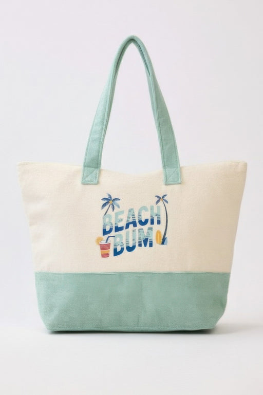 Stylish Beach Tote Bag in Green by HD ACCESSORIES featuring a playful 'BEACH BUM' graphic. Perfect for carefree summer adventures. Ideal accessory for fun beach days. ACCESSORIES, Beach Bum Tote Bag, Beach Tote Bag, Beach Tote Bag in Green, Beach Tote Bag in Green - Beach Bum, CCPRODUCTS, Green, Green Tote Bag, HANDBAGS, NEW ARRIVALS, Tote Bag.