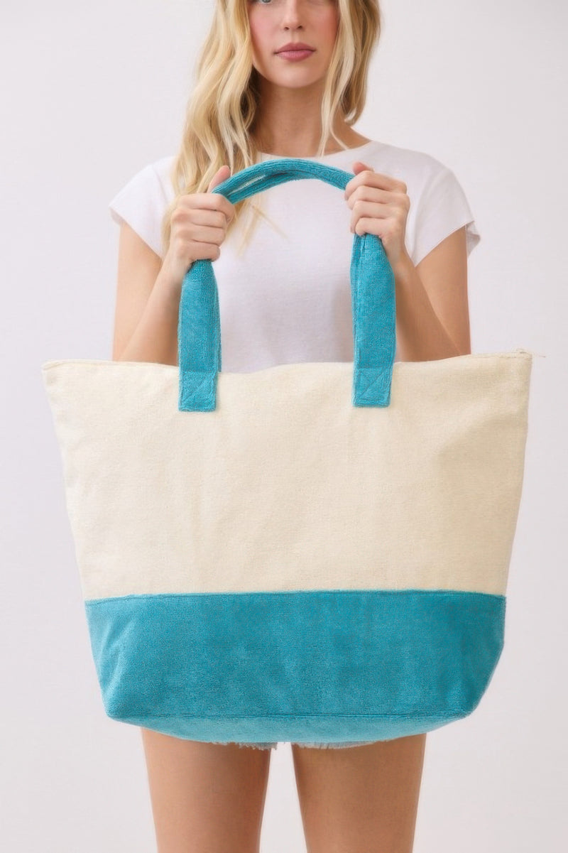 Close-up of the Beach Tote Bag in Blue - Life Is Better At The Beach by HD ACCESSORIES, focusing on the cheerful slogan and stylish details. Ideal for beach days, part of ACCESSORIES, Beach Tote Bag, Blue, CCPRODUCTS, HANDBAGS, NEW ARRIVALS, Tote Bag.